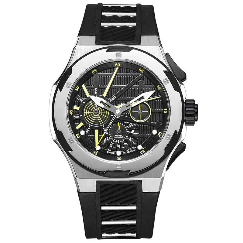 Water resistant silicone band stainless steel case fashion men wrist watch sports