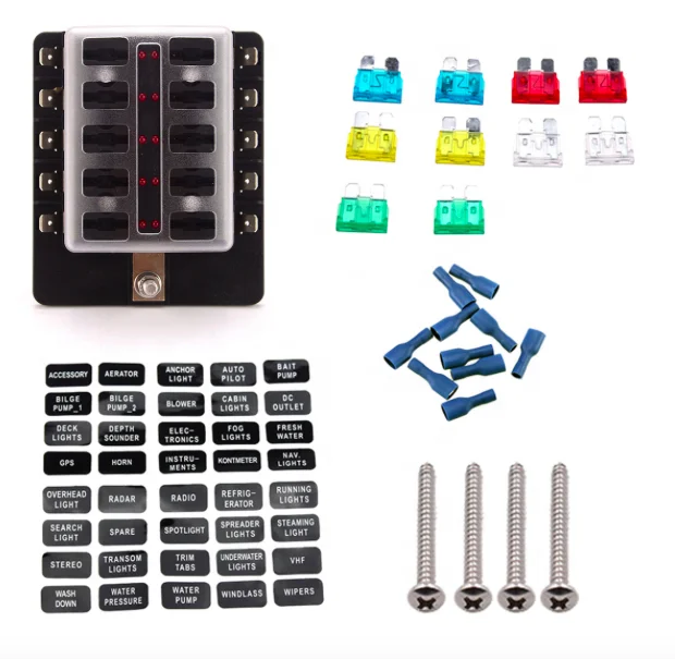 Universal 10 Way Fuse Box Block Fuse Holder Car Vehicle Circuit Auto Blade LED