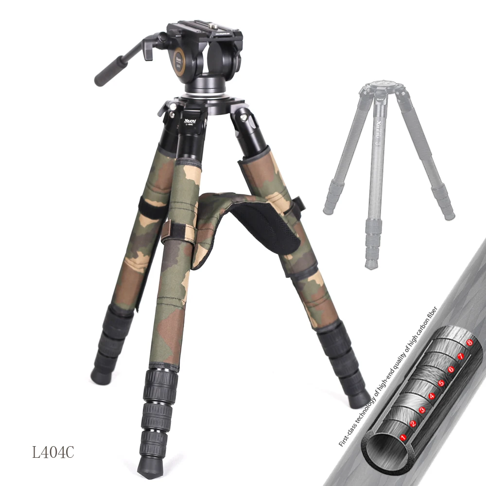 XILETU L404C+Shoulder Professional Photographic Equipment Carbon Fiber Tripod Camo Hunting Tripod
