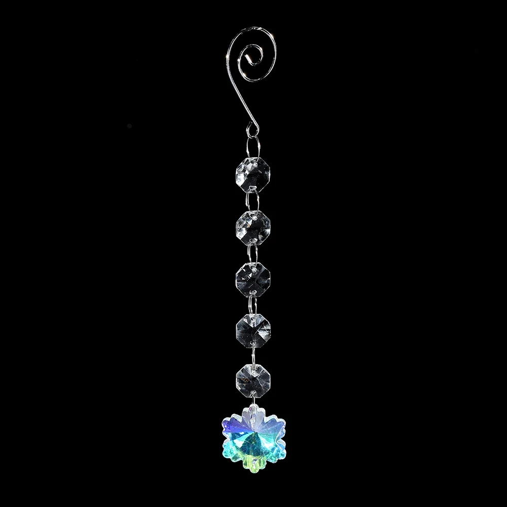 Hot sale christmas crystal octagon bead suncatcher hanging glass garlands with snowflakes pendant
