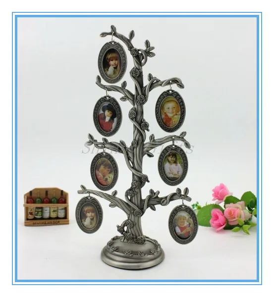 Oval metal photo frame family tree 7pcs photos aluminum profile for photo frame