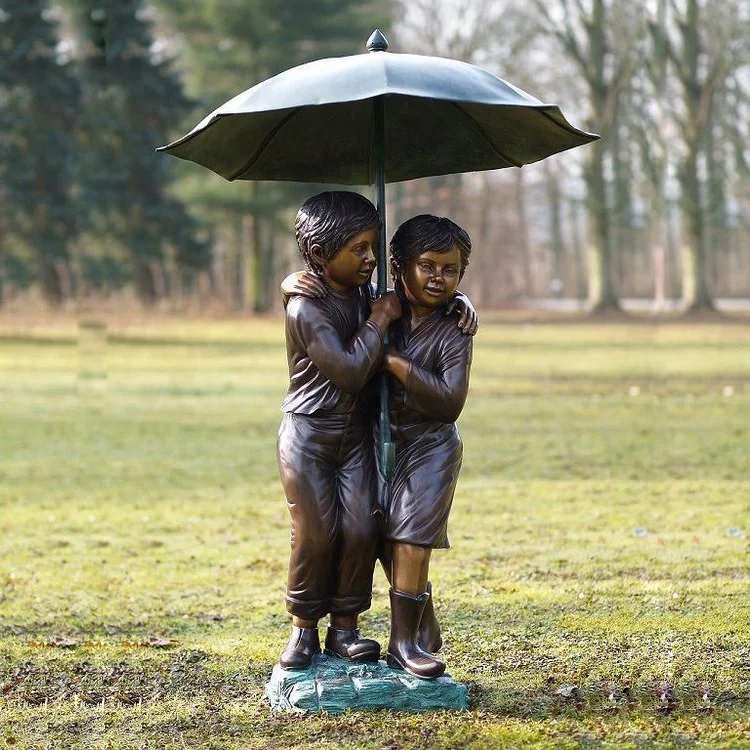 Уличное садовое украшение бронзовые статуи фонтана красивая девушка с маленькой птичкой скульптура