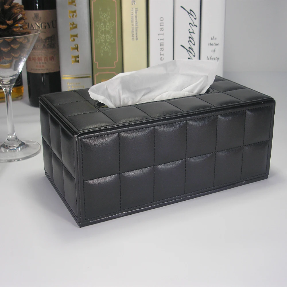 Car tissue storage box White rectangular PU leather tissue box cover Fabric color optional customized tissue box cover