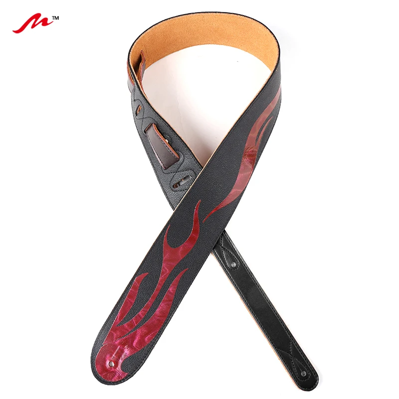 
Whole new high quality custom leather guitar strap with fire shiningpattern for electric guitat/bass 