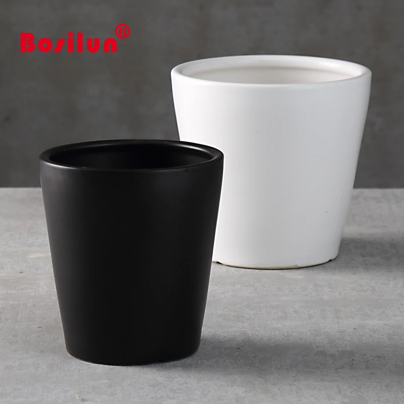 Оптовая продажа украшения сада белый и черный дешевые керамическая чашка форме цветочные горшки