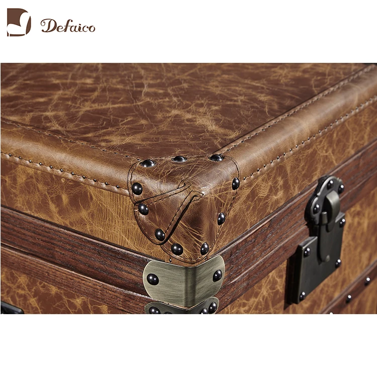 Genuine Leather Vintage Steamer Trunk with Rivets