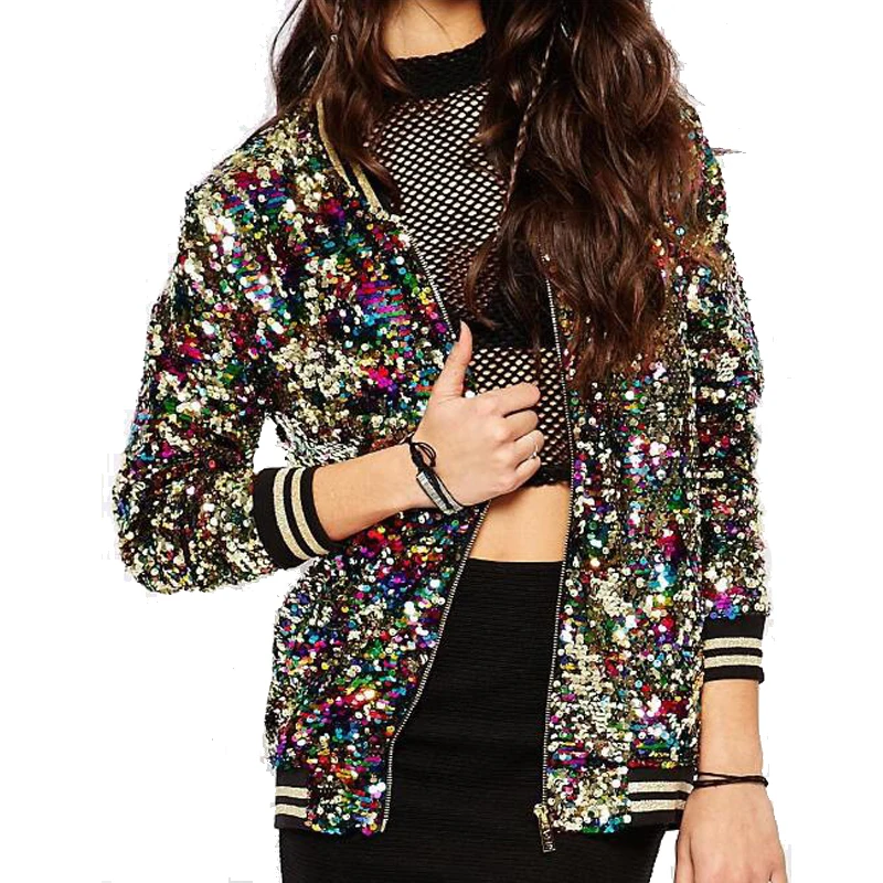 Baseball Fashion Design Women Custom Bomber Sequin Jacket Wholesale