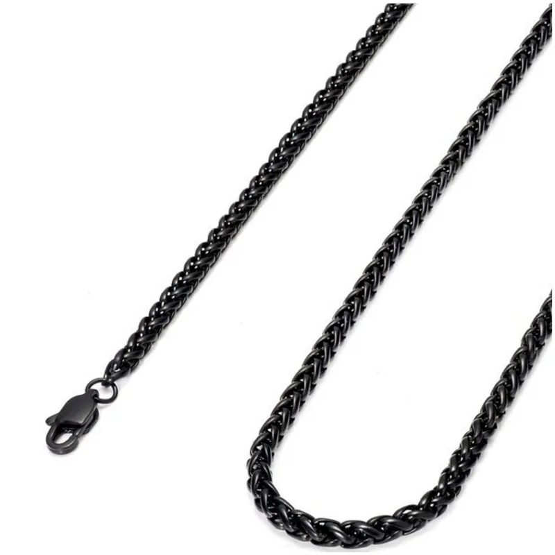 4MM Mens Womens Stainless Steel Wheat Chain Necklace Link Black 18-30 Inch