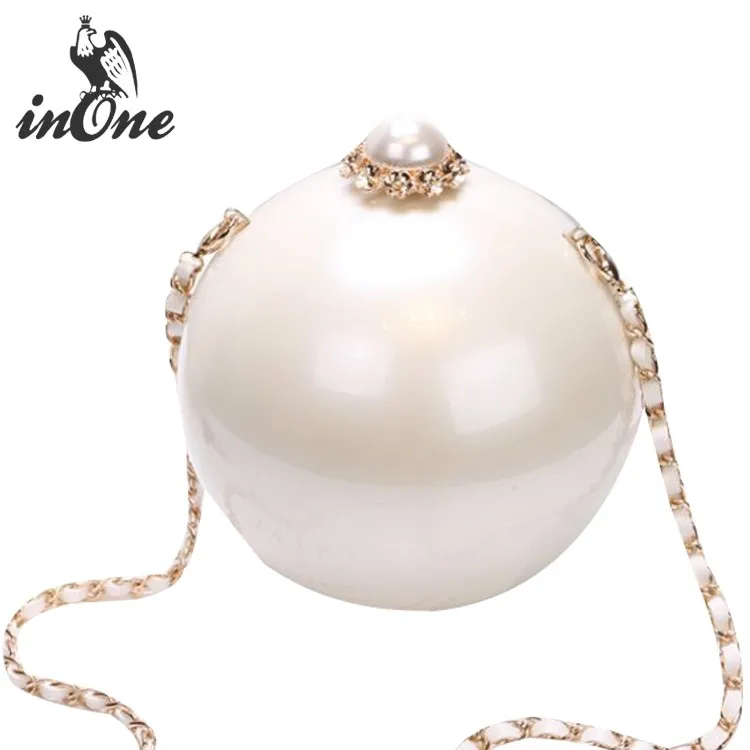 Ladies Big Pearl Round Ball Hard Case Wedding Bridal Party Evening Bags Clutch Bag Small Purse