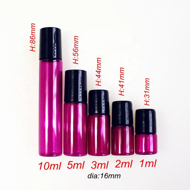 small Fragrances essential oil sample 1ml 2ml 3ml 5ml colorful perfume roll on glass Bottle with glass stainless steel roller