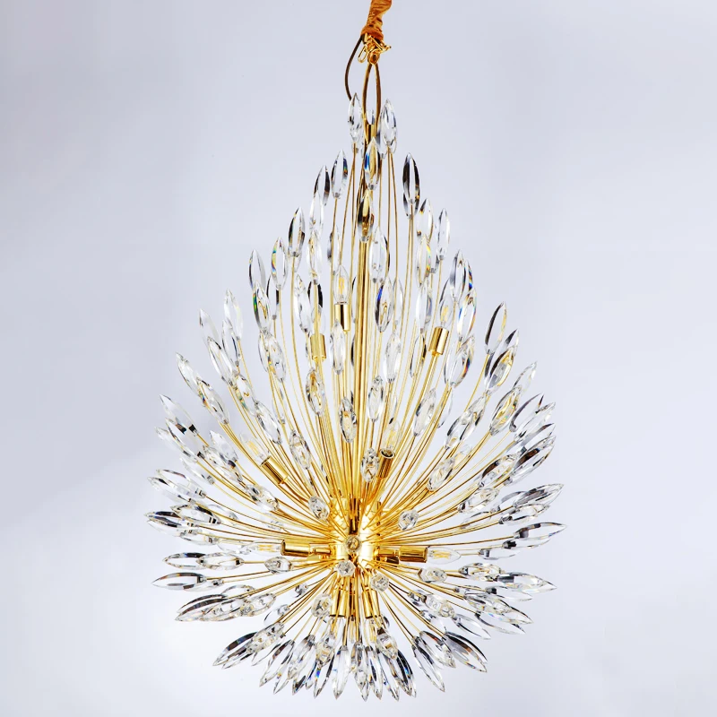 zhongshan Minimalist new design home rooms gold plating gild crystal fire wall ceiling pendant lamp chandelier light