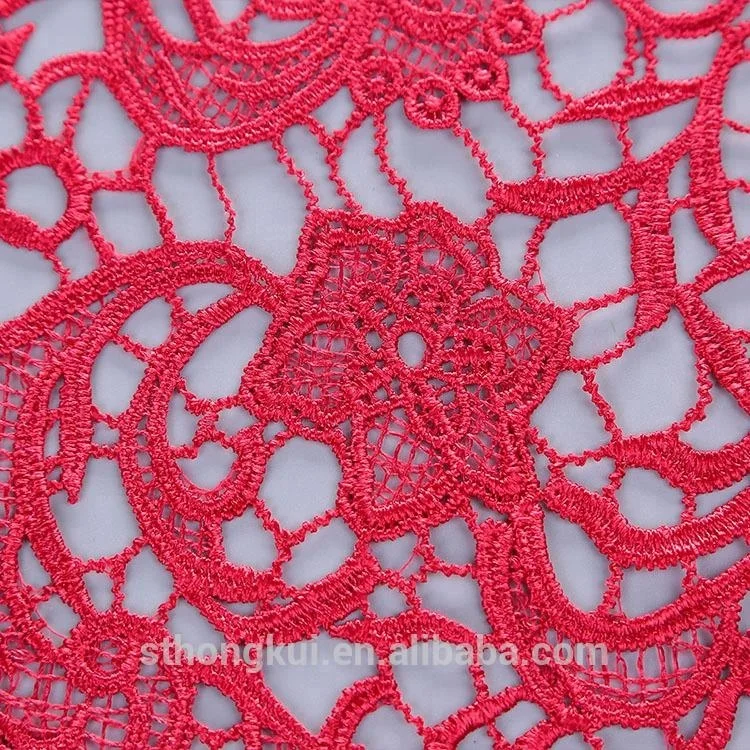 
Burgundy chemical lace fabric/100 polyester embroidery lace applique crochet fabric in China 