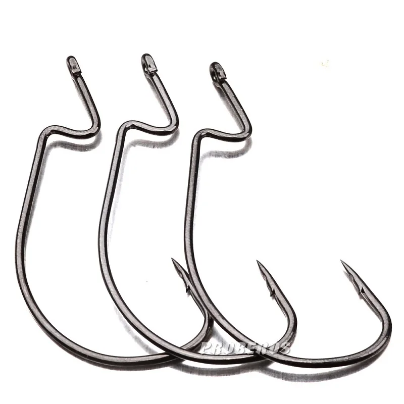100pcs/bag Fishing Hook 1/0-5/0# Worm Hook Black Color Jig Big Hook Soft Bait Fishhook Simple