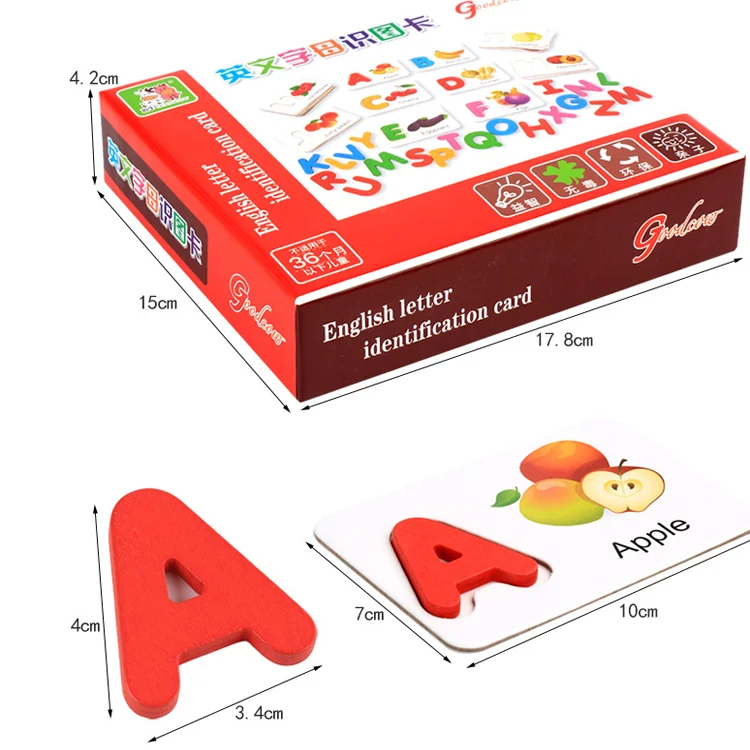 educational Montessori alphabet learning toy fruit design puzzle toy wooden letter card toys