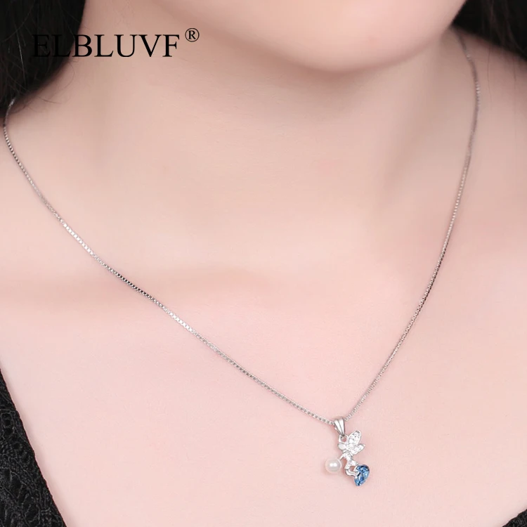 
ELBLUVF 925 Sterling Silver Free Shipping Lovely Angle Shape Pendant Zircon Artificial Pearls Jewelry For Women Girls Ladies 