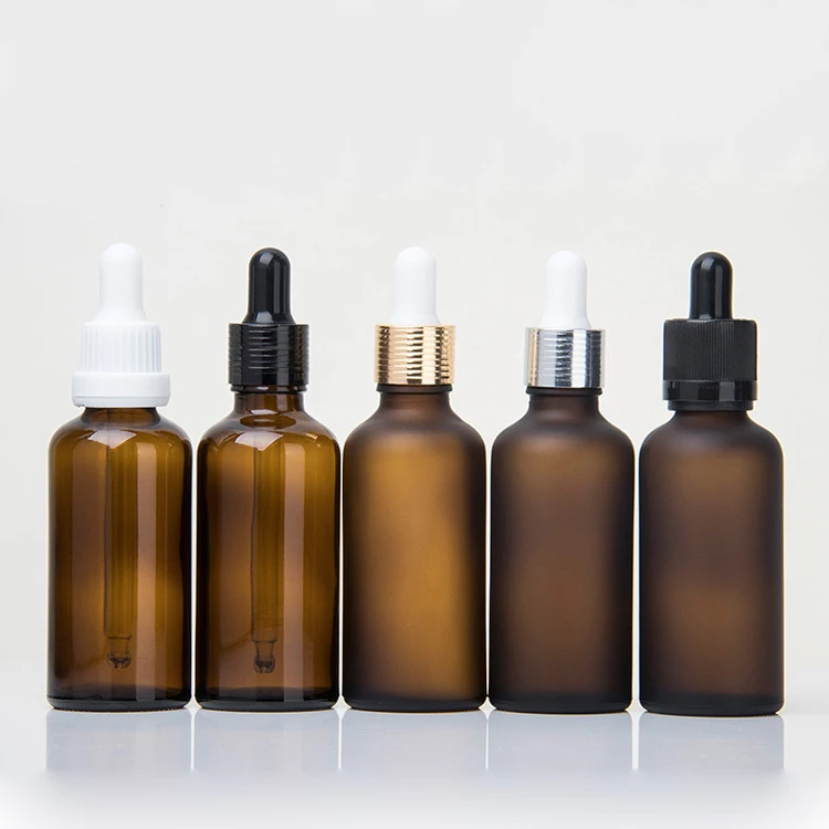 Frosted 30Ml 100Ml Amber Glass Dropper Bottle With Aluminum Cap Bottle Cosmetic Essential Oil For Cosmetic Packaging