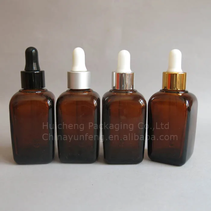 New type square liquor pharmaceutical amber glass dropper bottles 50ml