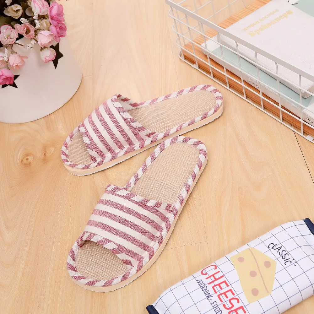 High Quality Winter Stripe Fashion Women Man Slipper Lady Indoor Slipper