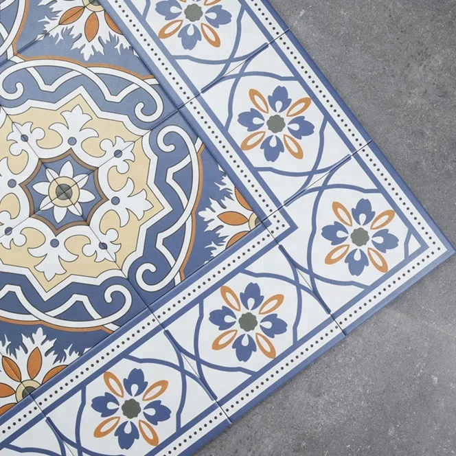 Decorative Moroccan Style 20x20 cm Hand Painted Floral Portuguese Encaustic Ceramic Tile