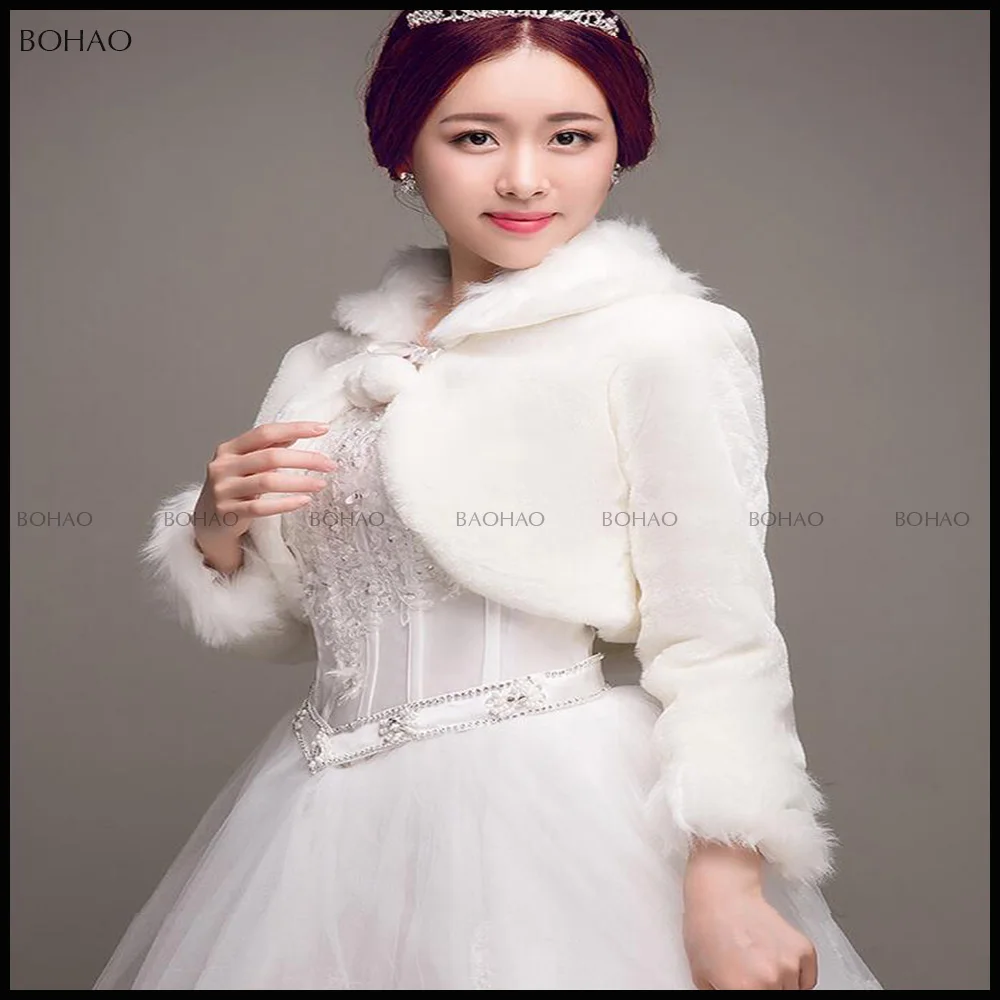 
Hot Sale Women White Faux Fur Fur Bridal Jacket 