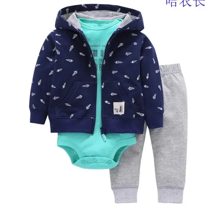 Fall winter 3pc pants set cotton newborn infant baby hoodie layette bodysuit onesie set