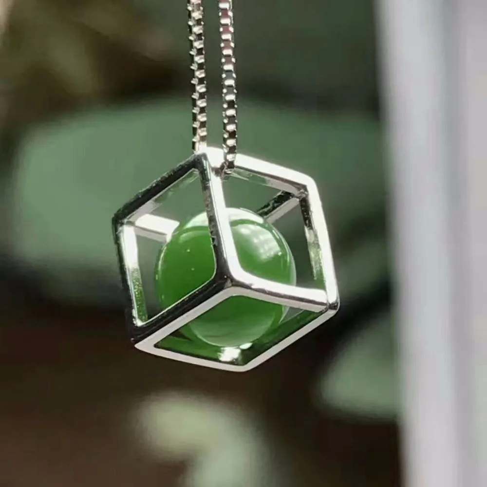 Hot sale 100% genuine nephrite jade green cube pendant, gemstone jasper necklace