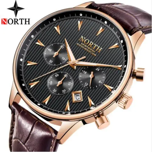Luxury Brand NORTH Men Watches Auto Date Chronograph Working Quartz Watch Men Gold Casual Sport  Wrist Watch NW7722