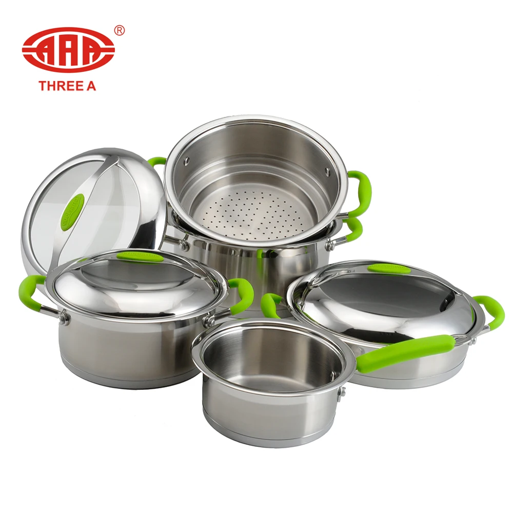 silicone handle stainless steel Indian cooking pot casserole pan set