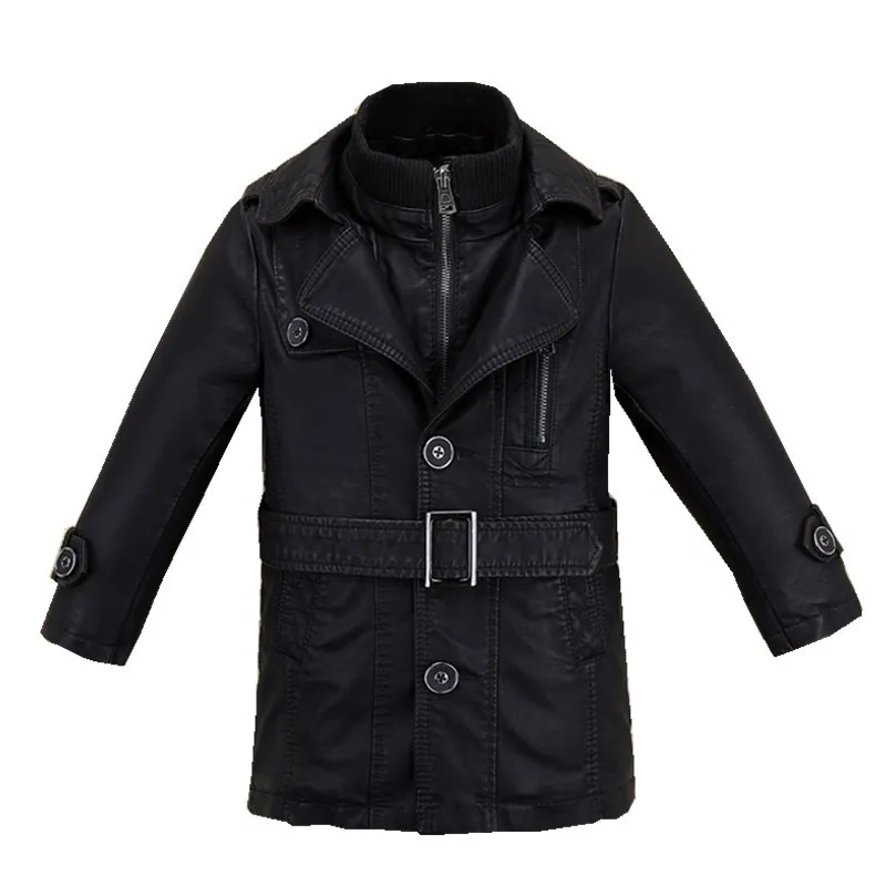 
2018 autumn and winter new plus velvet thick long windbreaker kid PU leather jacket 