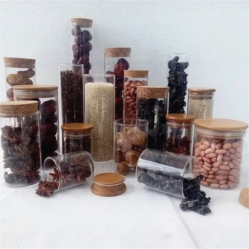 
Most Popular Food Storage Containers Glass Candy Jar Clear Glass Canisters With Airtight Wood/Bamboo Lid 