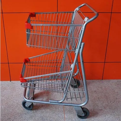 New design Canadian style cart double baskets shopping trolley