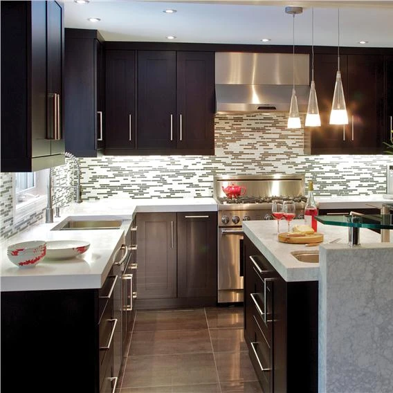 Американский кухонный шкаф из массива дерева с островом, плоские кухонные шкафы