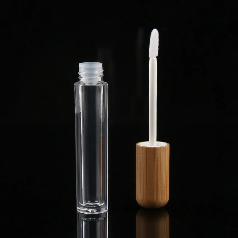 Hot Sell Bamboo Wooden Printing Lid Lipgloss Lipstick Lip Gloss Tube Empty Cosmetic Packaging Plastic Lipstick Tube