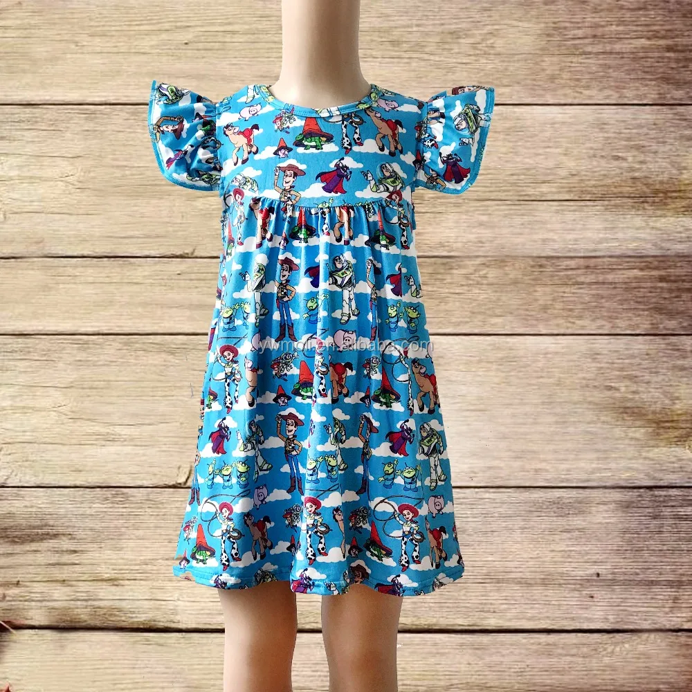 Wholesale baby clothes girl summer one piece printing design flutter sleeve dress