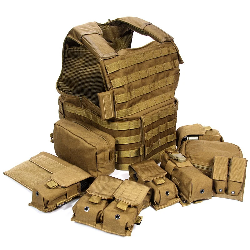 
Quick Release Khaki Military Tactical Vest with Bullet Pouches 
