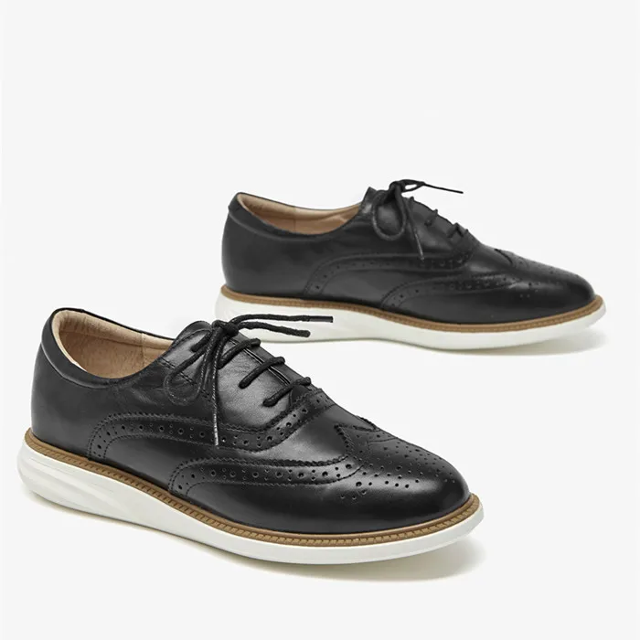 Factory Handmade Leather Casual Shoes Classic Fashion Lace up Flats Black White Sneakers