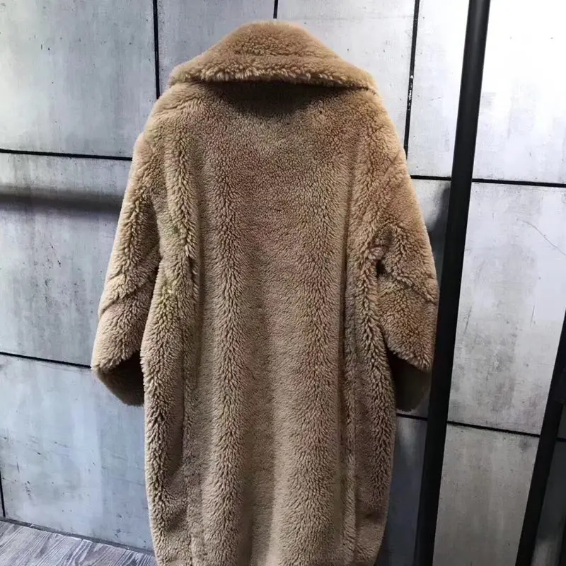 Pink Beiger Khaki Red Women Plus Size Long Thick Single Button 100% Real Mongolian Sheep Lamb Fur Coat