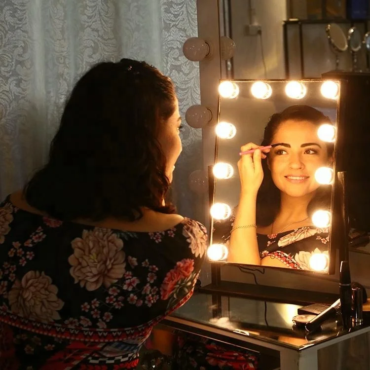 12 Led Light Desktop Touch Screen illuminated Back Stage Makeup Lighted with Bathroom Vanity Lighted Cosmetic Mirror