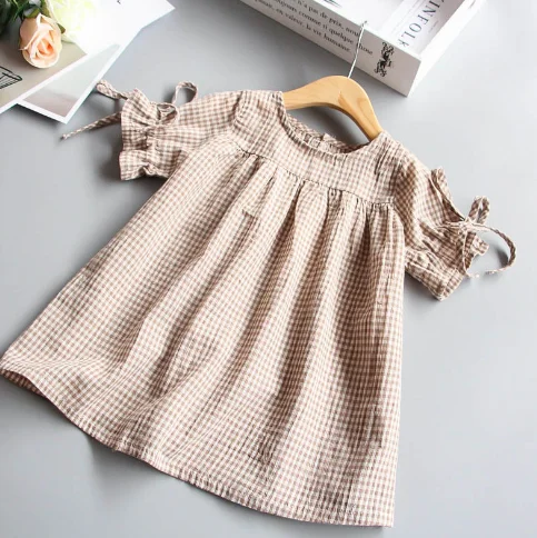 Girl dress round neck baby dress striped plaid shirt style ocmfortable summer dress
