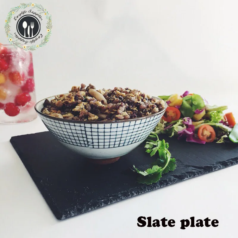 high quality rectangle black slate plate for food