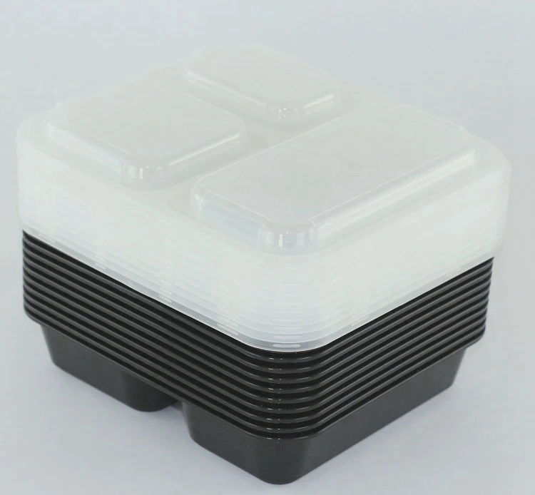 Fresh Food Lunch Box Plastic lid Microwave Safe Meal Prep Glass Food Container Storage with 3 Compartments