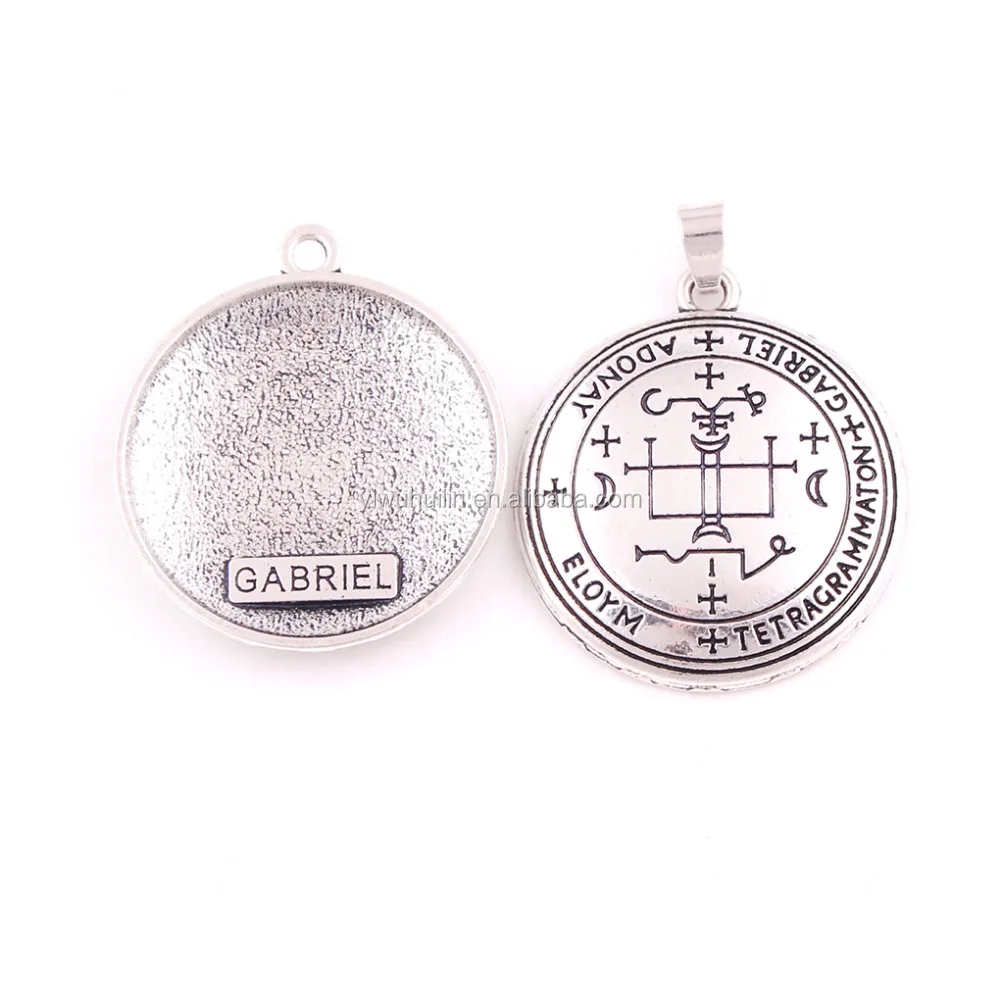 Huilin Customized Archangel GABRIEL Talisman Sliver And Gloden Cross Pendant Sigil Of GABRIEL Angelic Pendant