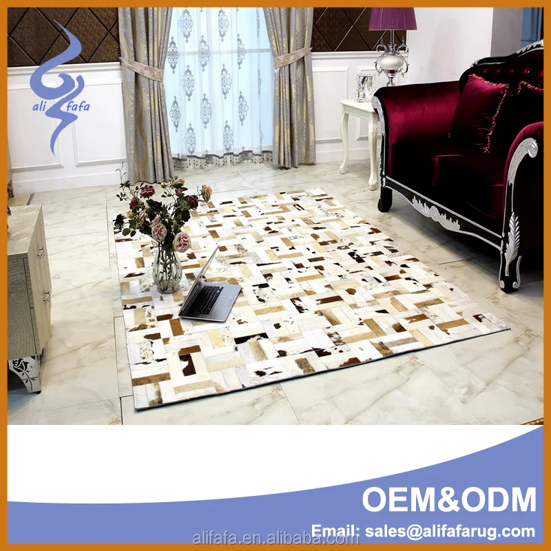 cowhide patchwork custom black and white rugs