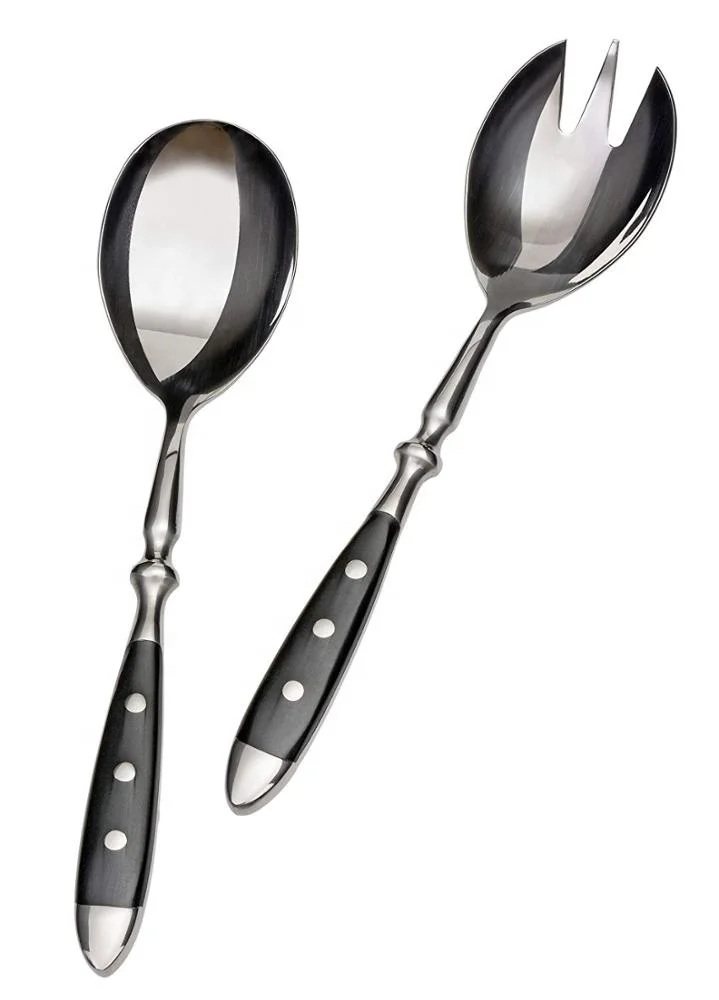 German besteck flatware black POM handle with 2 rivet cutlery set, stainless steel fork and spoon steak knife set 16pc