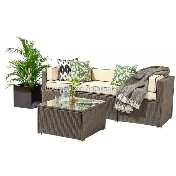 
4 Piece Rattan Conservatory and Garden Sofa Set in Mixed Brown 