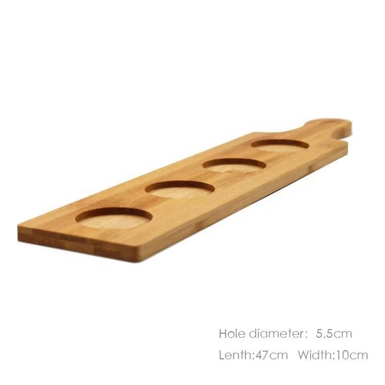 Anti-slip Long board Serving Tray wood wine glass holder and 3 holes Wine Tray Wooden beer Tray