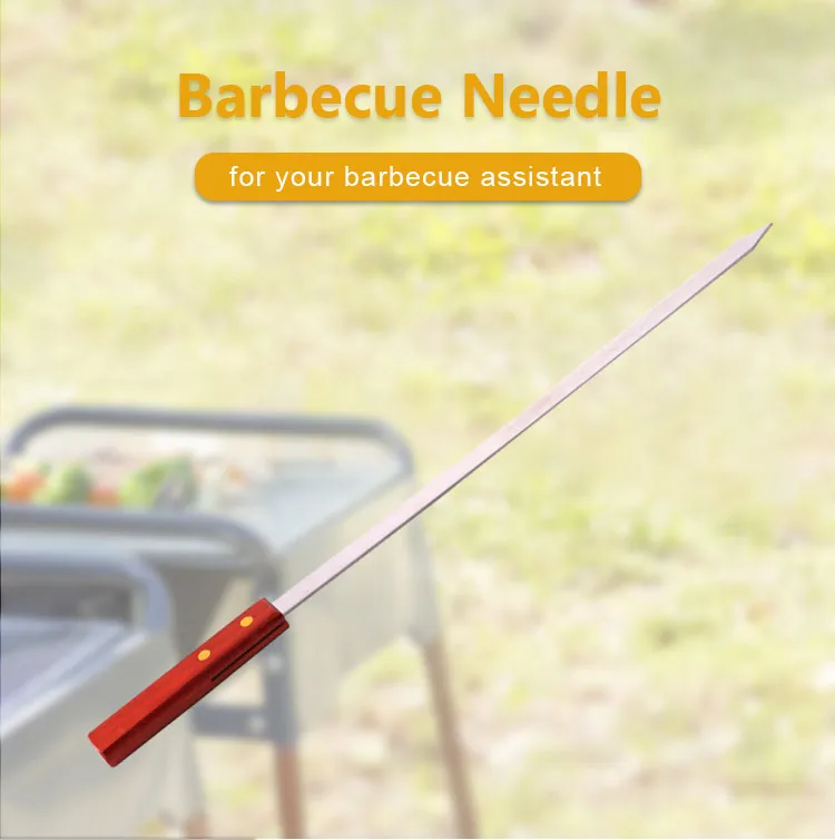 304 Food Grade Metal Grill Skewer Stainless Barbecue Needle  Grill Skewer With Wooden Handle