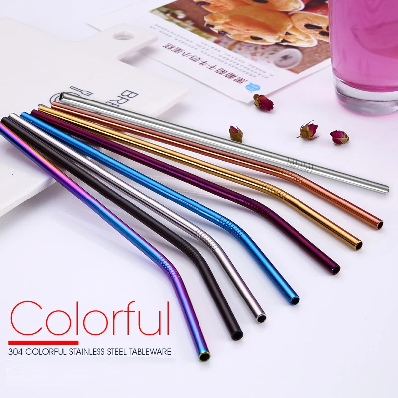 
Colored SS304 bent straw steel reusable drinking stainless steel straw 