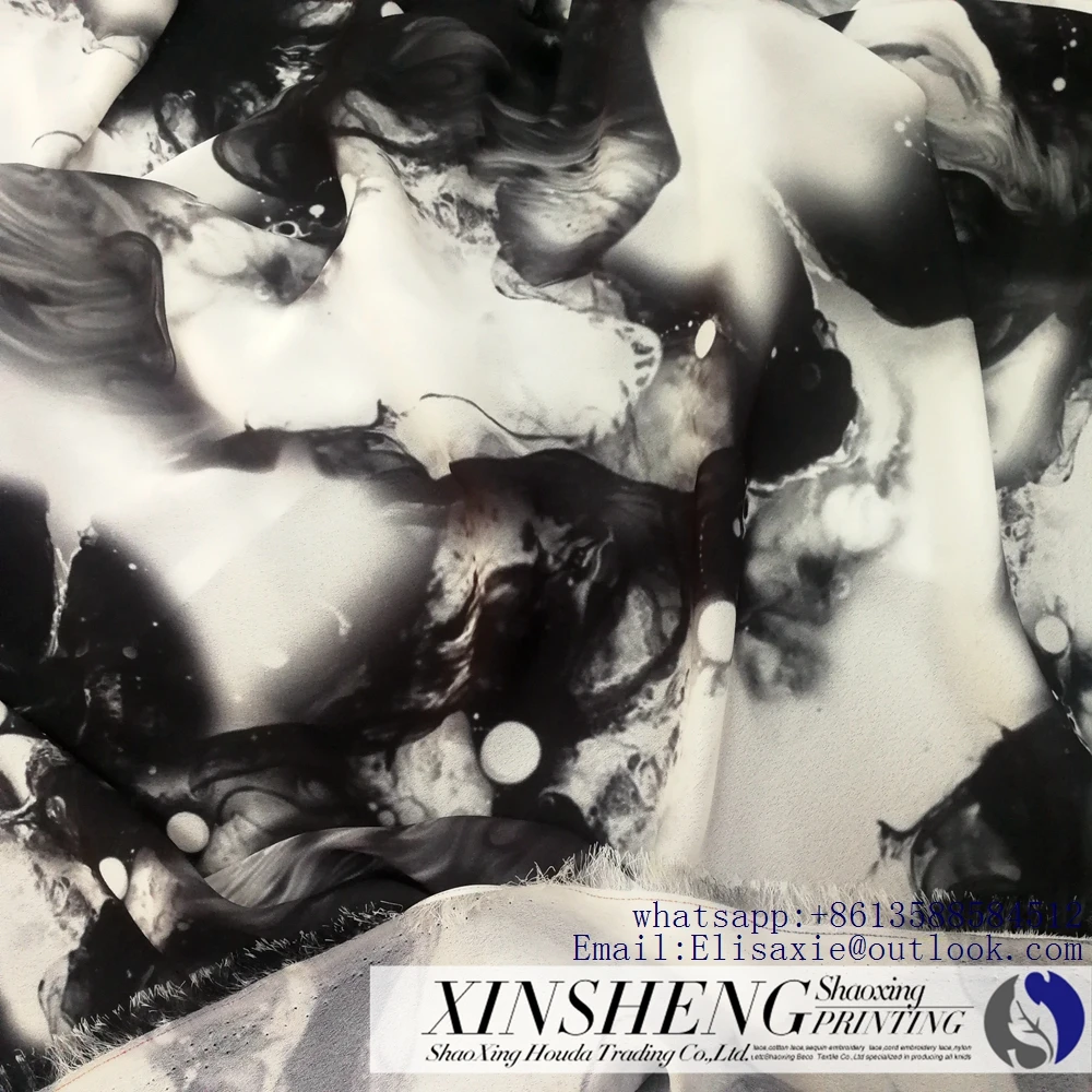 Digital printed 100% polyester crepe chiffon fabric ink painting abstract printed fabric for textile