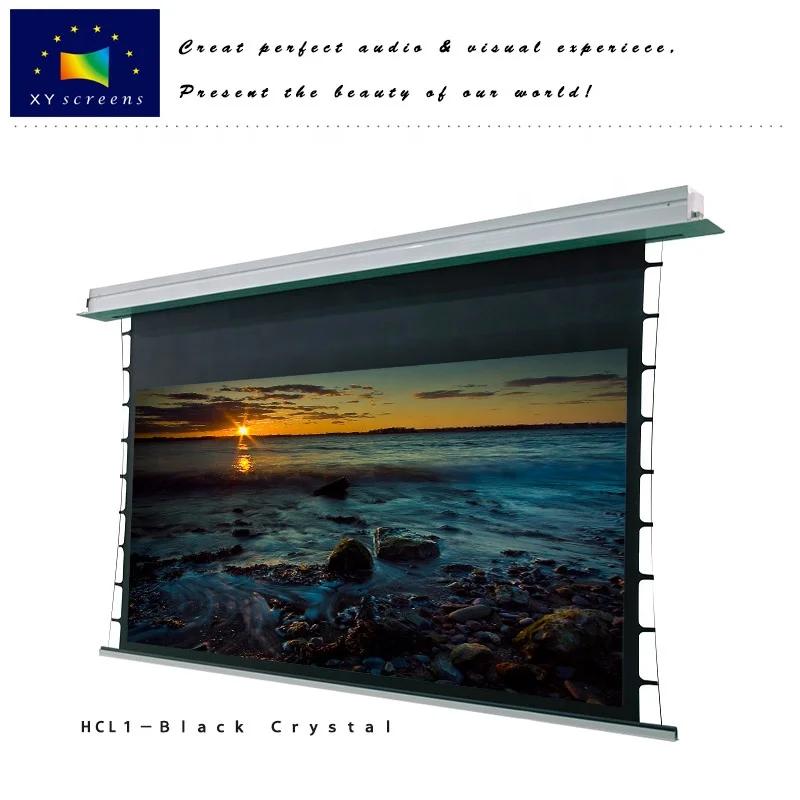 XY in ceiling recessed hidden 100 inch anti light alr motorized projector screen with black diamond fabric